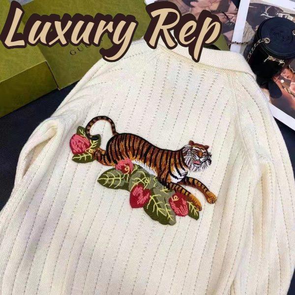 Replica Gucci GG Men Gucci Tiger Knit Sweater Patch Wool Cotton Tiger Flower 4