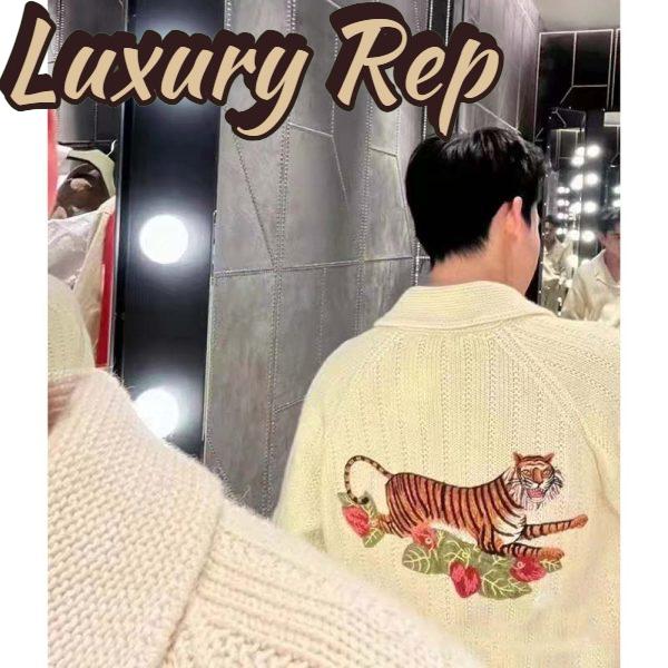 Replica Gucci GG Men Gucci Tiger Knit Sweater Patch Wool Cotton Tiger Flower 14