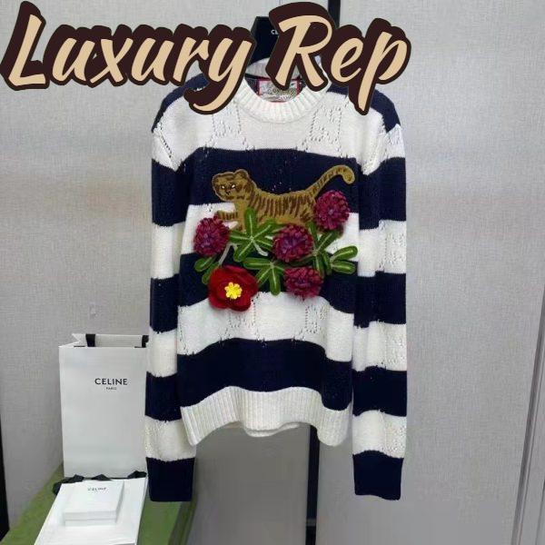 Replica Gucci GG Men Gucci Tiger Wool Sweater Embroidery Tiger Flower Crewneck 3