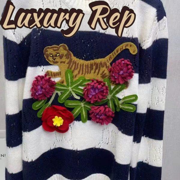 Replica Gucci GG Men Gucci Tiger Wool Sweater Embroidery Tiger Flower Crewneck 5