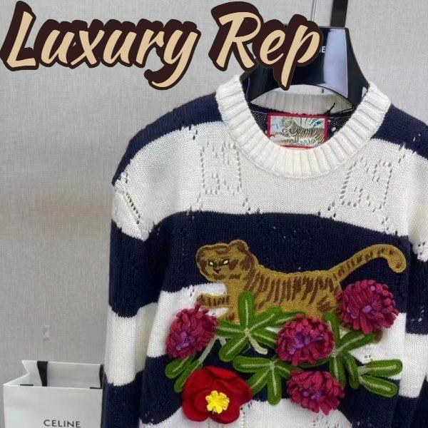 Replica Gucci GG Men Gucci Tiger Wool Sweater Embroidery Tiger Flower Crewneck 7