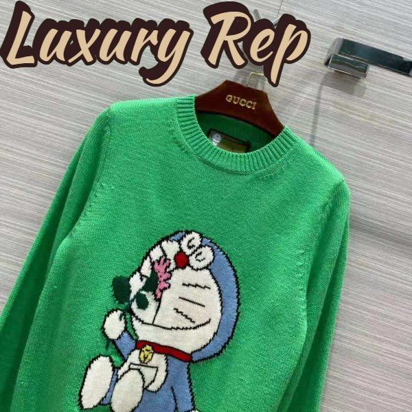 Replica Gucci Men Doraemon x Gucci Wool Sweater Green Wool Crewneck 4