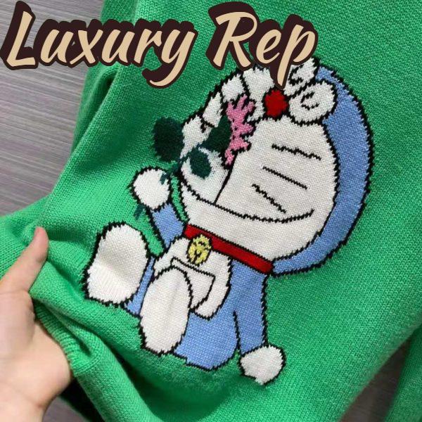 Replica Gucci Men Doraemon x Gucci Wool Sweater Green Wool Crewneck 5