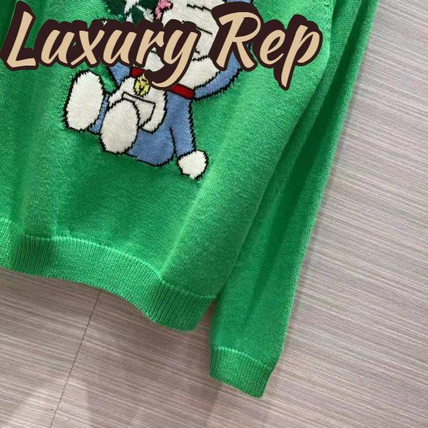 Replica Gucci Men Doraemon x Gucci Wool Sweater Green Wool Crewneck 7