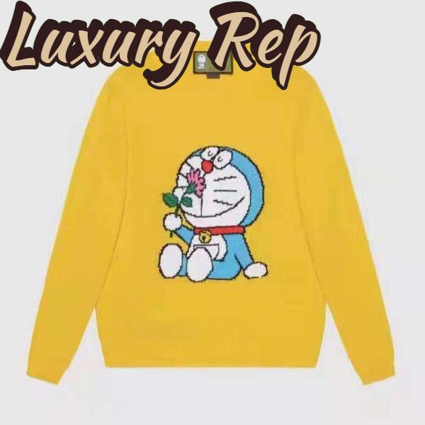 Replica Gucci Men Doraemon x Gucci Wool Sweater Yellow Wool Crewneck