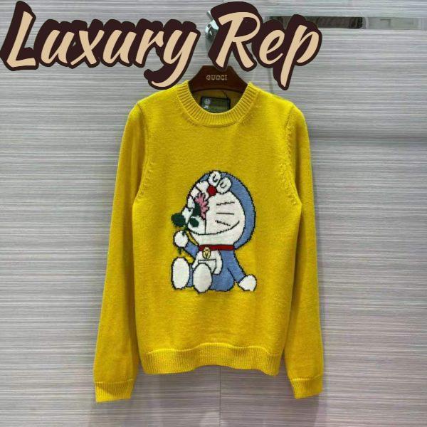 Replica Gucci Men Doraemon x Gucci Wool Sweater Yellow Wool Crewneck 3