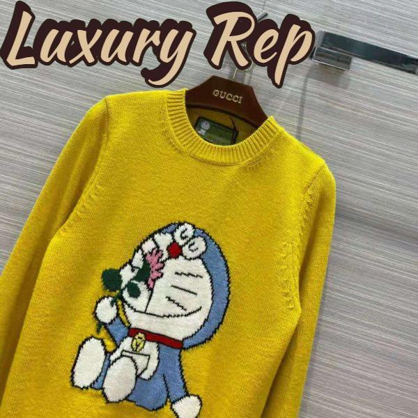 Replica Gucci Men Doraemon x Gucci Wool Sweater Yellow Wool Crewneck 4