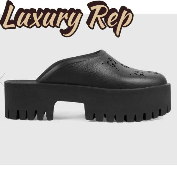 Replica Gucci Women Slip-On Sandal Black Perforated GG Rubber Mid 6 Cm Heel