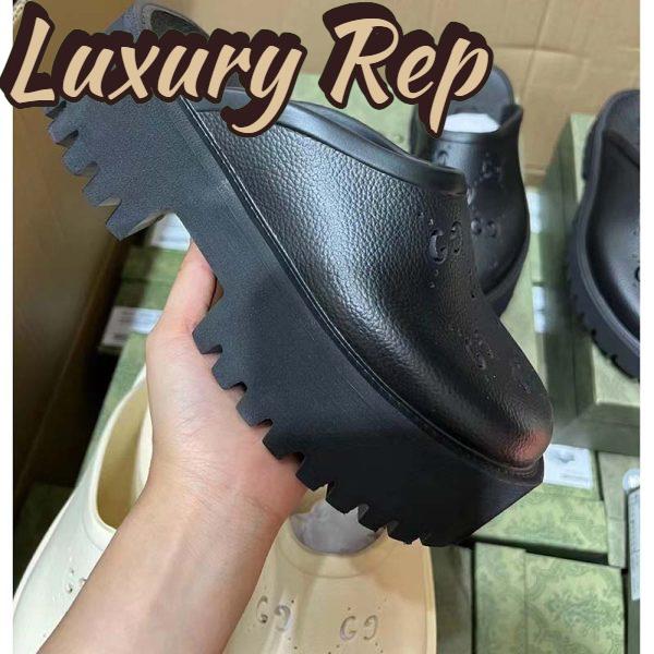 Replica Gucci Women Slip-On Sandal Black Perforated GG Rubber Mid 6 Cm Heel 3