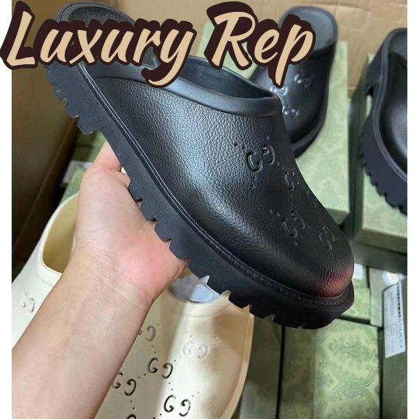 Replica Gucci Women Slip-On Sandal Black Perforated GG Rubber Mid 6 Cm Heel 4