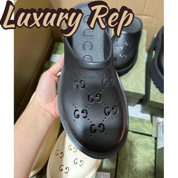 Replica Gucci Women Slip-On Sandal Black Perforated GG Rubber Mid 6 Cm Heel 5