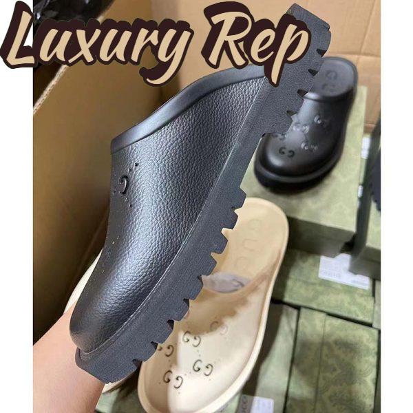 Replica Gucci Women Slip-On Sandal Black Perforated GG Rubber Mid 6 Cm Heel 6