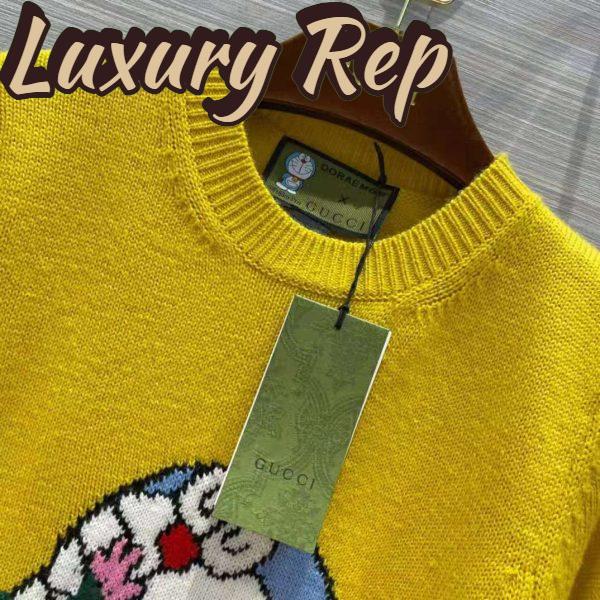 Replica Gucci Men Doraemon x Gucci Wool Sweater Yellow Wool Crewneck 9