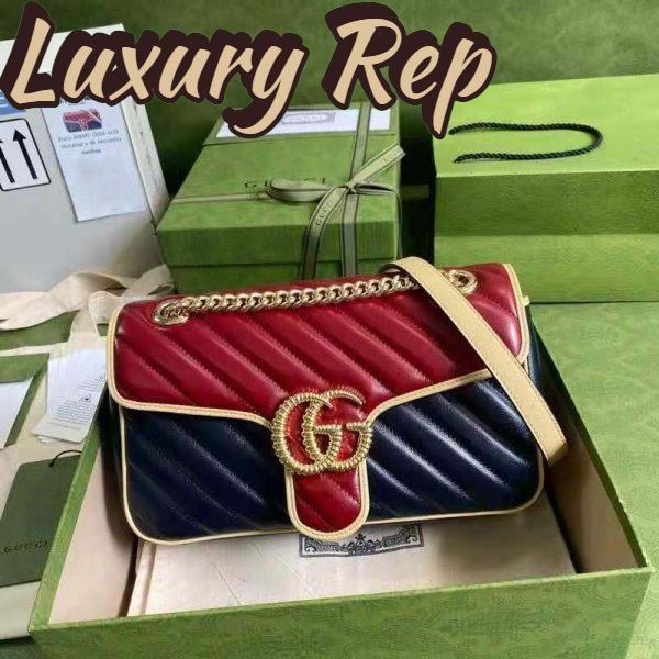 Replica Gucci GG Women GG Marmont Small Shoulder Bag Blue Red Diagonal Matelassé Leather 3