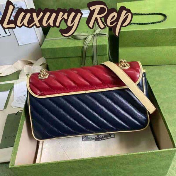 Replica Gucci GG Women GG Marmont Small Shoulder Bag Blue Red Diagonal Matelassé Leather 5