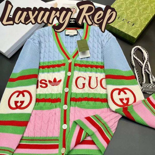 Replica Gucci Men GG Adidas x Gucci Wool Cardigan Pink Blue Cable Stitch V-Neck 4
