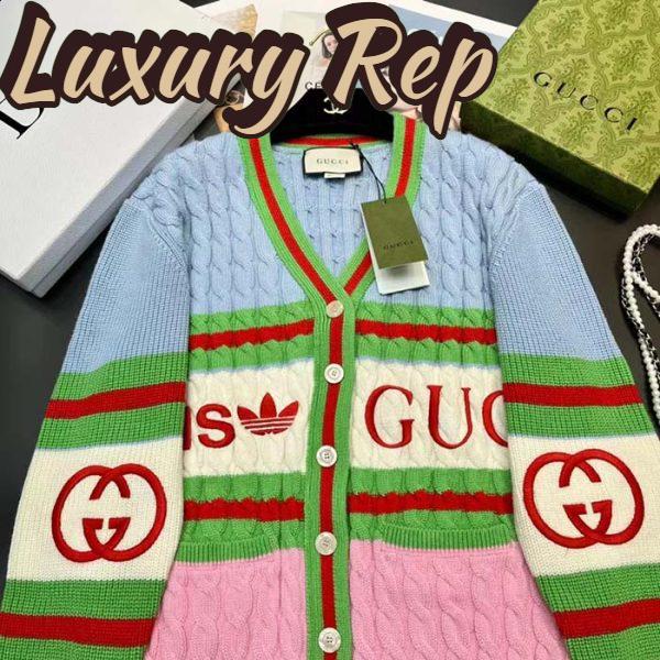 Replica Gucci Men GG Adidas x Gucci Wool Cardigan Pink Blue Cable Stitch V-Neck 6