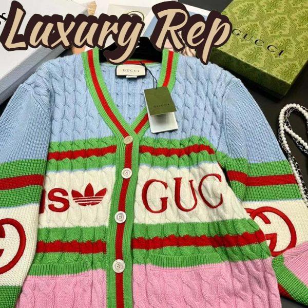 Replica Gucci Men GG Adidas x Gucci Wool Cardigan Pink Blue Cable Stitch V-Neck 7