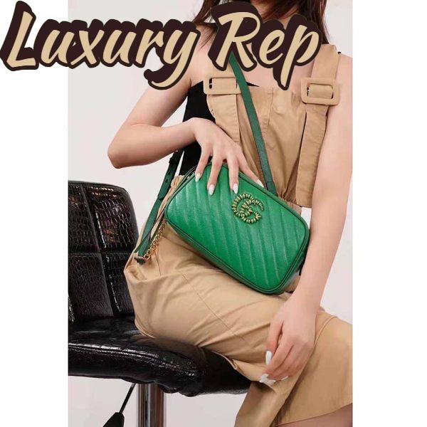 Replica Gucci GG Women GG Marmont Small Shoulder Bag Bright Green Diagonal Matelassé 13
