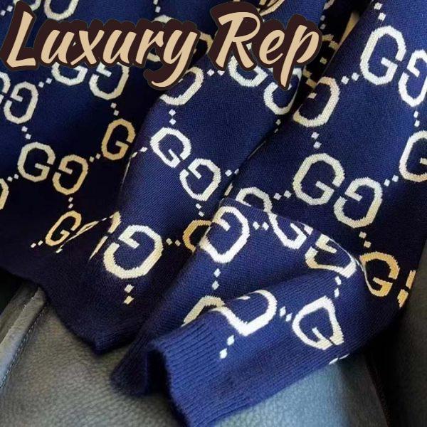 Replica Gucci Men GG Wool Jacquard Sweater Blue Ivory Long Sleeves Crewneck 6