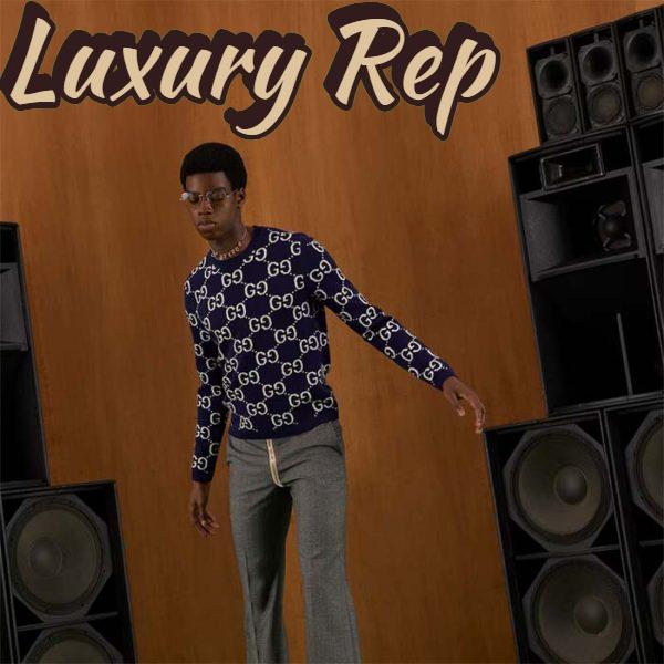 Replica Gucci Men GG Wool Jacquard Sweater Blue Ivory Long Sleeves Crewneck 8