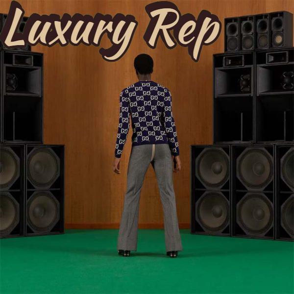 Replica Gucci Men GG Wool Jacquard Sweater Blue Ivory Long Sleeves Crewneck 9
