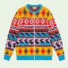 Replica Gucci Men GG Wool Jacquard Sweater Blue Ivory Long Sleeves Crewneck 10