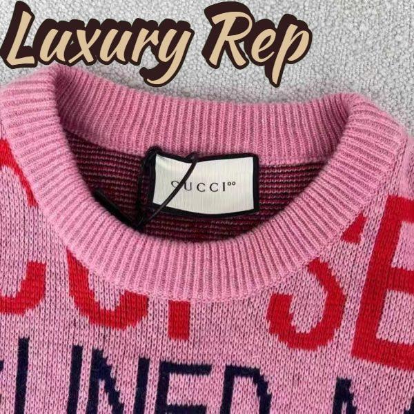 Replica Gucci Men Gucci 100 Wool Sweater Pink Red Knit Wool Crew Neck 7