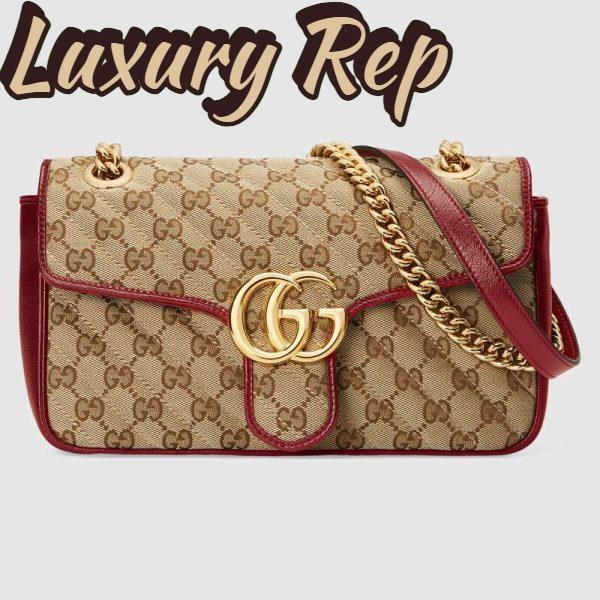 Replica Gucci GG Women GG Marmont Small Shoulder Bag in Beige/Ebony Diagonal Matelassé Original GG Canvas