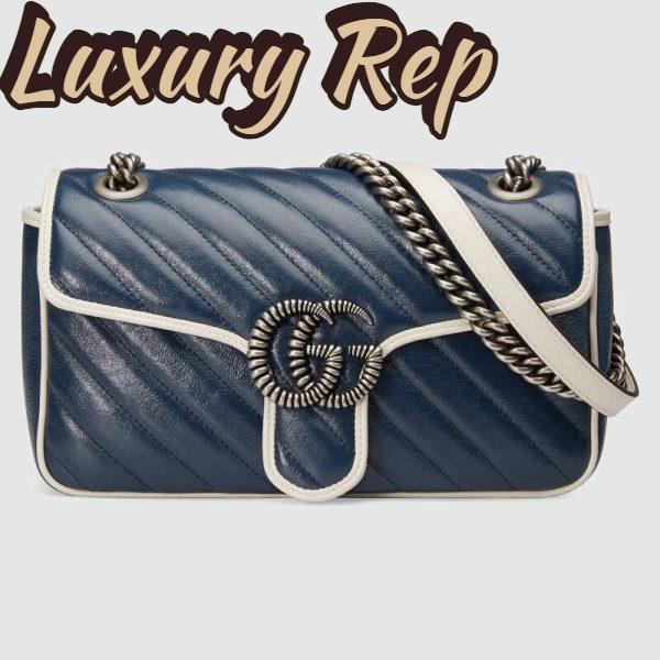 Replica Gucci GG Women GG Marmont Small Shoulder Bag in Blue Diagonal Matelassé Leather 2