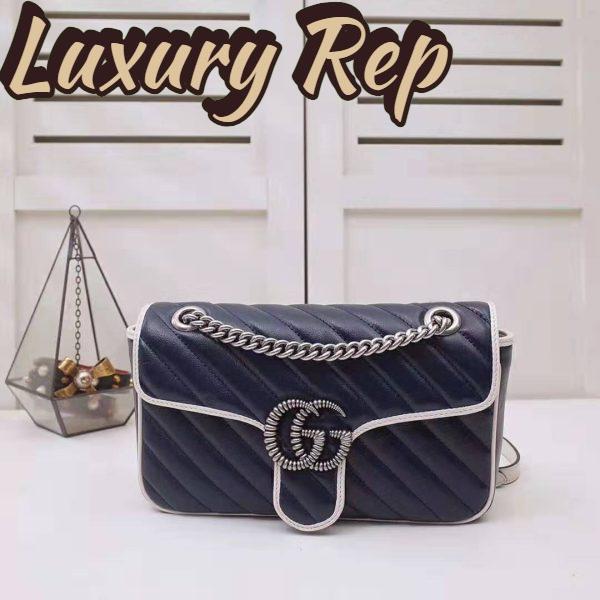 Replica Gucci GG Women GG Marmont Small Shoulder Bag in Blue Diagonal Matelassé Leather 3