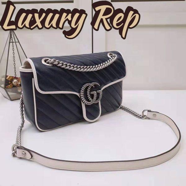 Replica Gucci GG Women GG Marmont Small Shoulder Bag in Blue Diagonal Matelassé Leather 4
