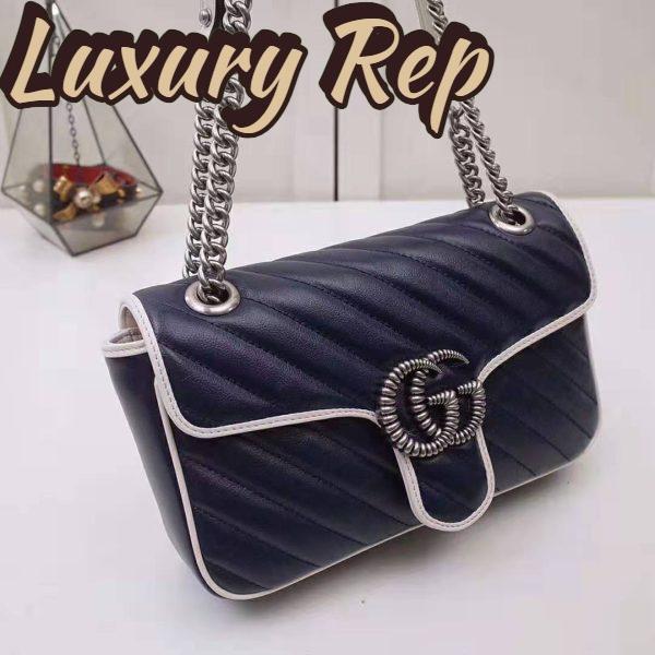Replica Gucci GG Women GG Marmont Small Shoulder Bag in Blue Diagonal Matelassé Leather 5