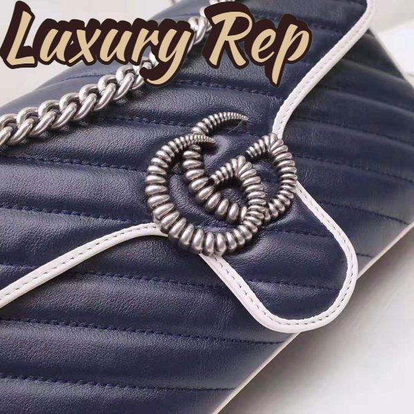 Replica Gucci GG Women GG Marmont Small Shoulder Bag in Blue Diagonal Matelassé Leather 6