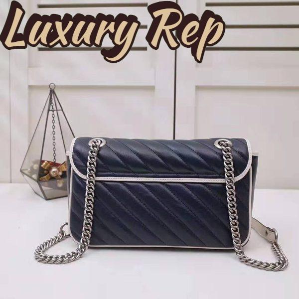 Replica Gucci GG Women GG Marmont Small Shoulder Bag in Blue Diagonal Matelassé Leather 8