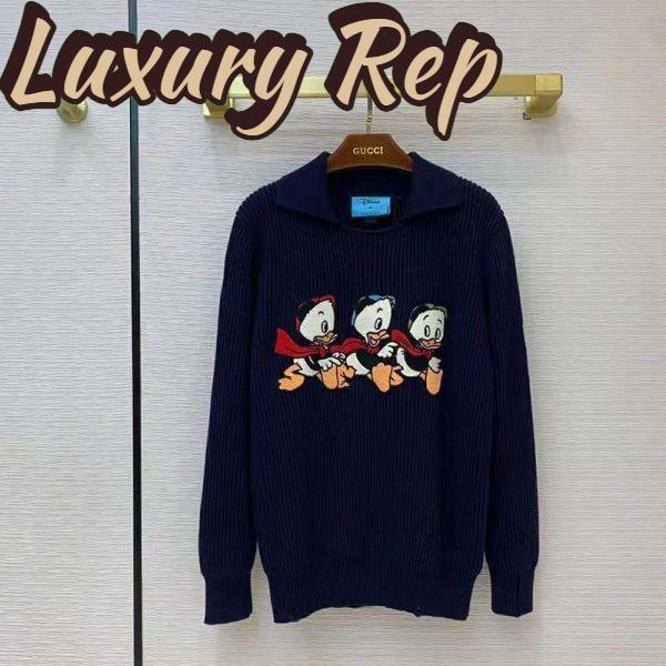 Replica Gucci Women Disney x Gucci Donald Duck Cotton Wool Sweater Holes Crewneck Collar-Navy 2