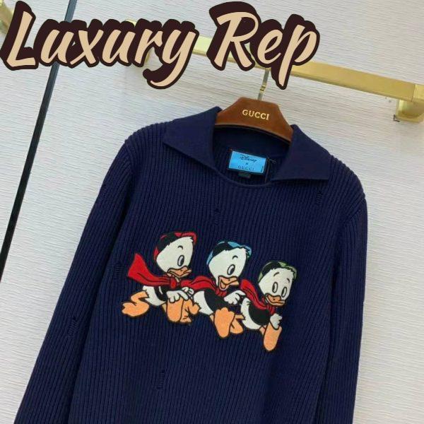 Replica Gucci Women Disney x Gucci Donald Duck Cotton Wool Sweater Holes Crewneck Collar-Navy 4