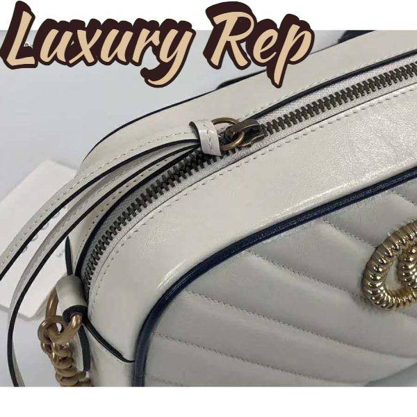 Replica Gucci GG Women GG Marmont Small Shoulder Bag White Diagonal Matelassé 10