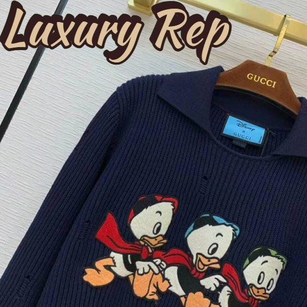 Replica Gucci Women Disney x Gucci Donald Duck Cotton Wool Sweater Holes Crewneck Collar-Navy 6