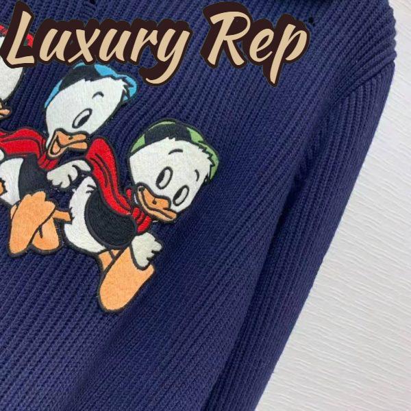 Replica Gucci Women Disney x Gucci Donald Duck Cotton Wool Sweater Holes Crewneck Collar-Navy 8