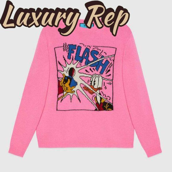 Replica Gucci Women Disney x Gucci Donald Duck Wool Sweater Crew Neck-Pink 2