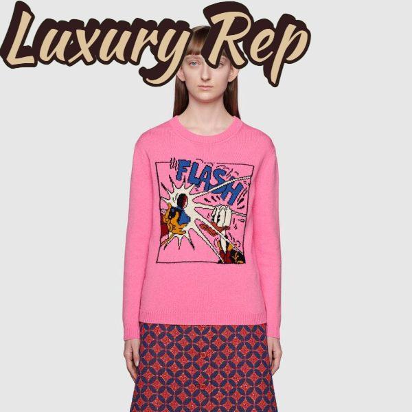 Replica Gucci Women Disney x Gucci Donald Duck Wool Sweater Crew Neck-Pink 12