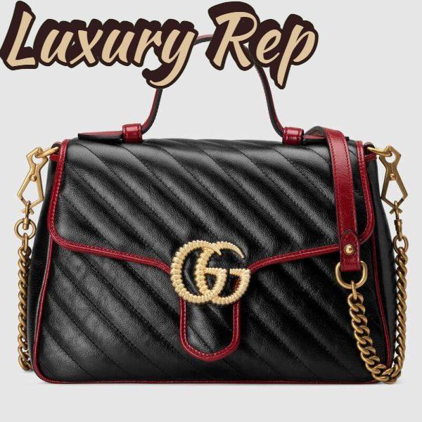 Replica Gucci GG Women GG Marmont Small Top Handle Bag in Black Diagonal Matelassé Leather 2