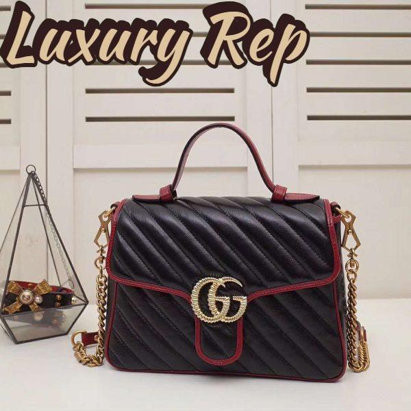 Replica Gucci GG Women GG Marmont Small Top Handle Bag in Black Diagonal Matelassé Leather 3