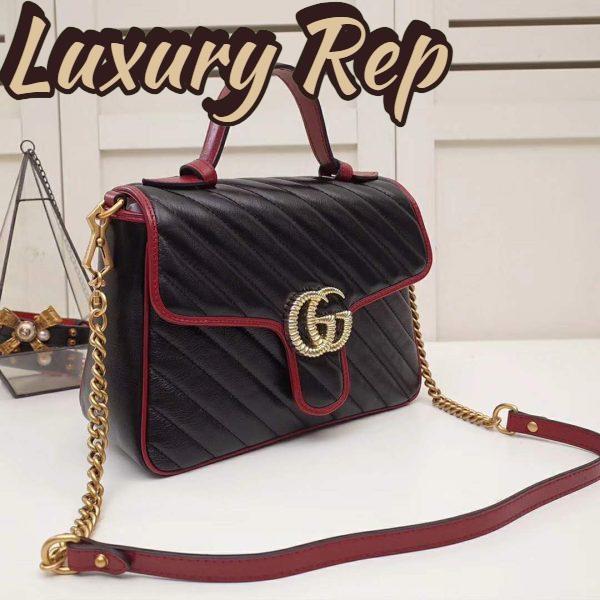 Replica Gucci GG Women GG Marmont Small Top Handle Bag in Black Diagonal Matelassé Leather 4