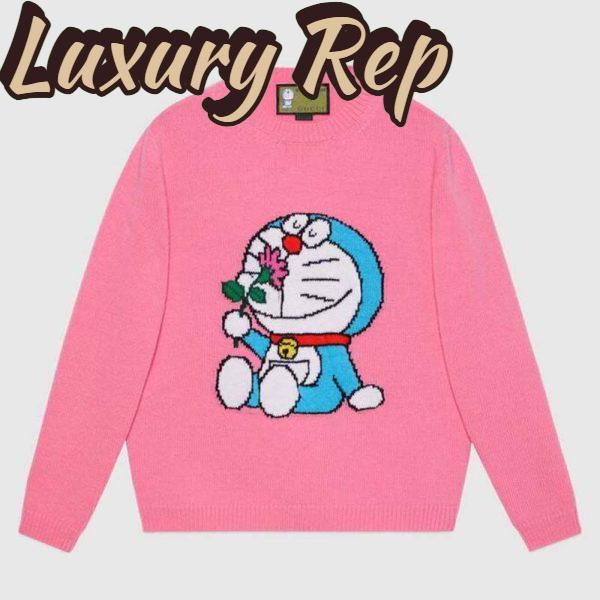 Replica Gucci Women Doraemon x Gucci Wool Sweater Pink Wool Crewneck