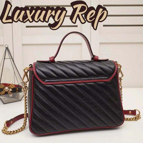 Replica Gucci GG Women GG Marmont Small Top Handle Bag in Black Diagonal Matelassé Leather 5