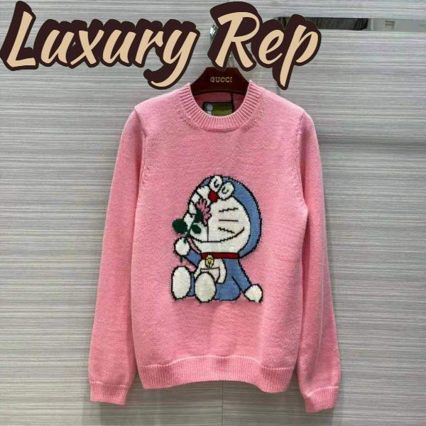 Replica Gucci Women Doraemon x Gucci Wool Sweater Pink Wool Crewneck 3