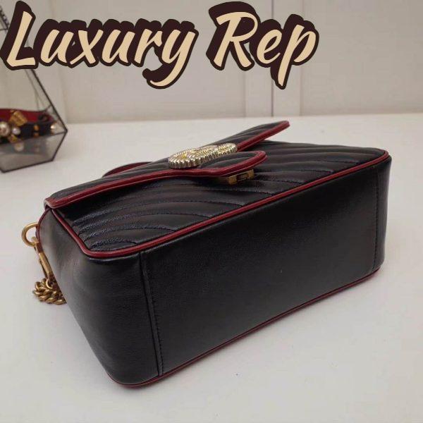 Replica Gucci GG Women GG Marmont Small Top Handle Bag in Black Diagonal Matelassé Leather 6