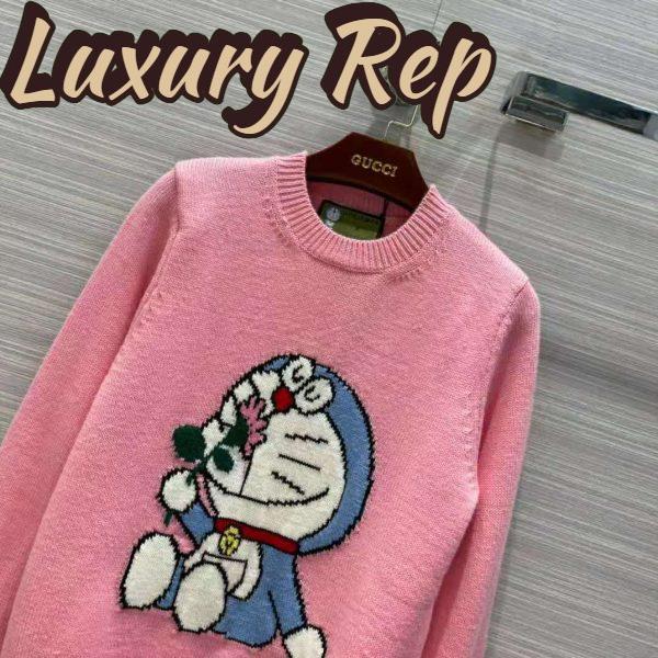 Replica Gucci Women Doraemon x Gucci Wool Sweater Pink Wool Crewneck 4
